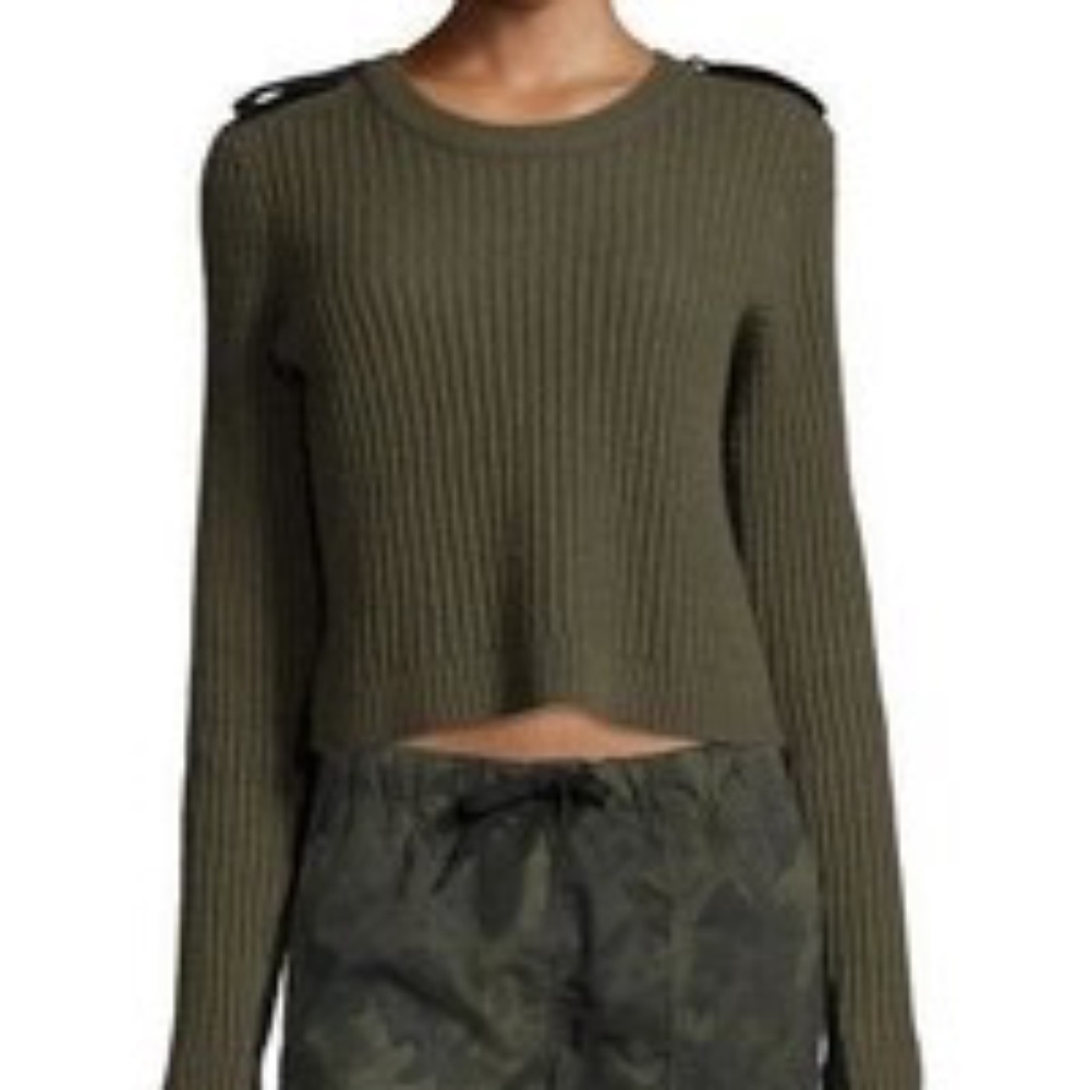 Rag & Bone Jean Tara Ribbed Pullover Army Green Merino Wool Sweater - Medium